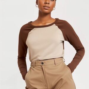 Women's Brown and Cream Long Sleeve Top